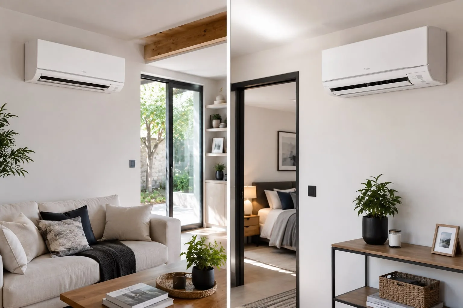 Climatisation réversible air-air installée dans un salon et une chambre par ASD Energie
