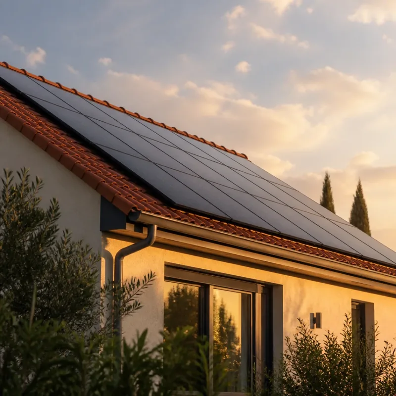 Panneaux photovoltaïques monocristallins installés sur la toiture d'une maison individuelle par ASD Energie